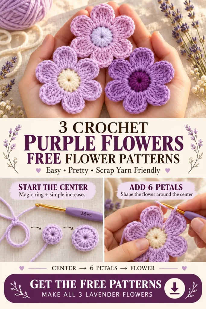 Crochet Light Purple Flower Collection Pin