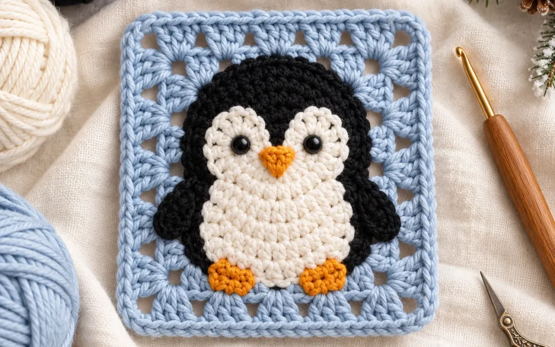Penguin Granny Square Crochet Pattern – Cute Winter Animal Square
