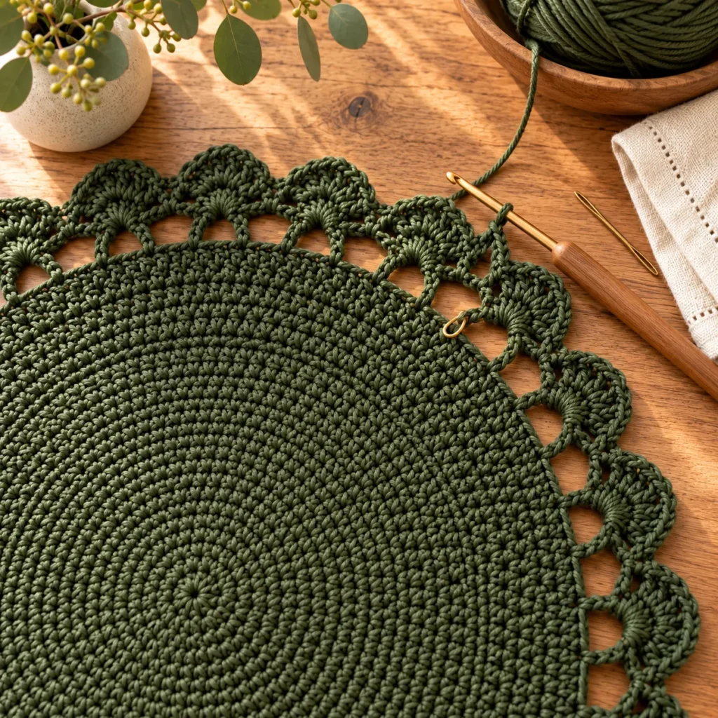 Crochet placemat scalloped border tutorial