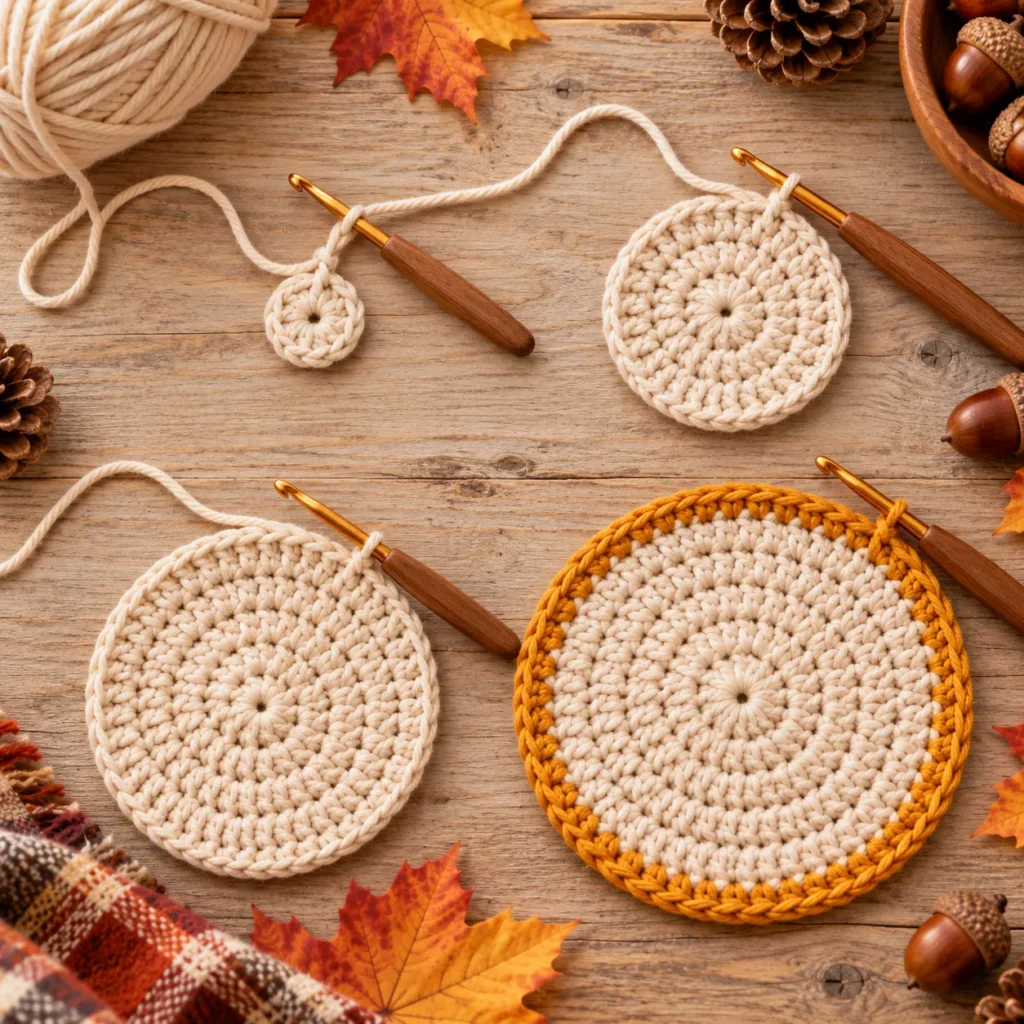Maple Leaf Crochet Coaster circular base tutorial