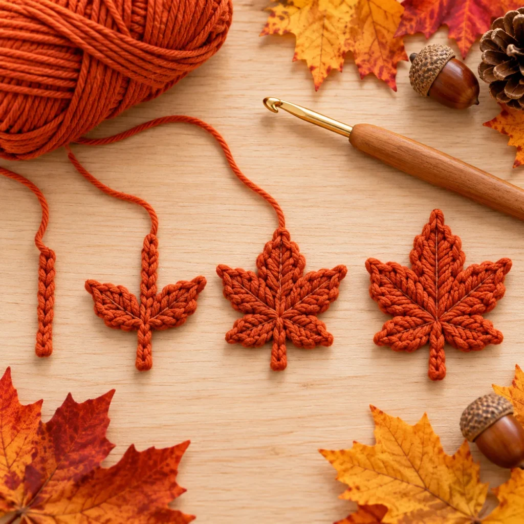 Crochet maple leaf step-by-step tutorial