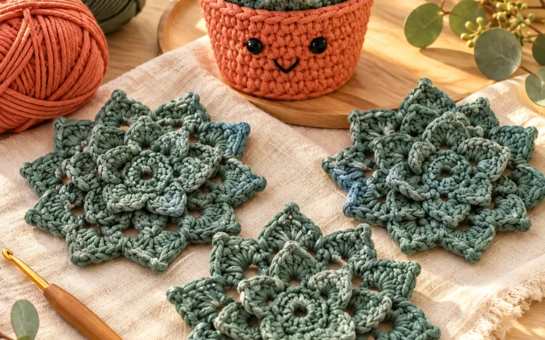 Succulent Coaster Set Crochet Pattern – Cute Botanical Coasters + Planter