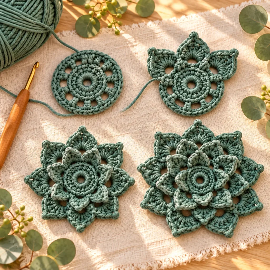 Crochet succulent coaster leaf construction