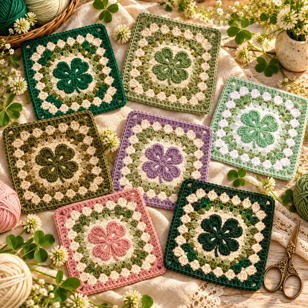 Clover Granny Squares in seven botanical colorways