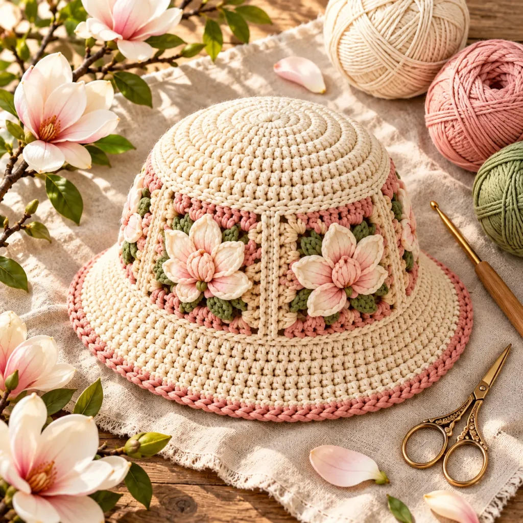 Yarn and materials for Crochet Magnolia Bucket Hat