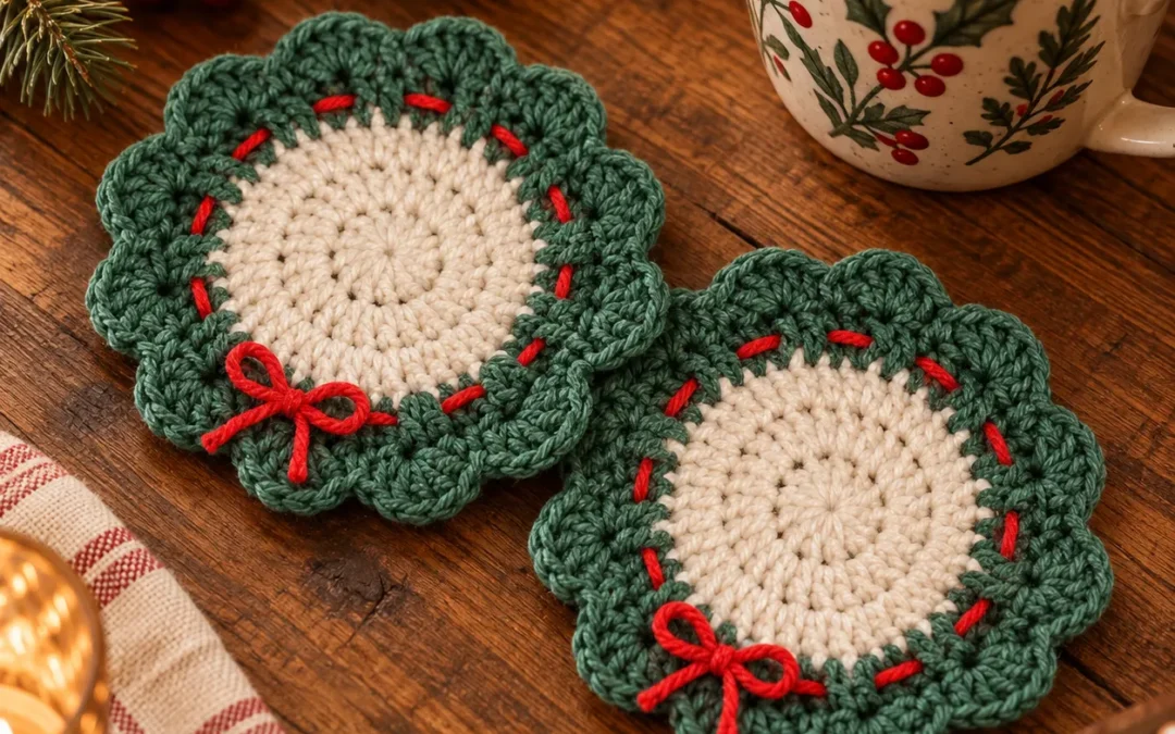 Crochet Christmas Wreath Coaster – A Cute & Cozy Holiday Crochet Idea