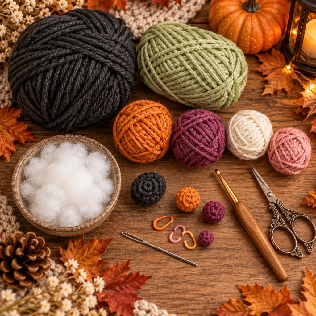 Materials and Halloween Yarn Color Palette