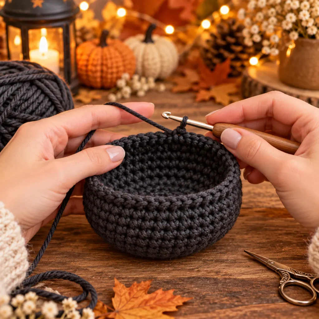 Early Construction: Crocheting the Charcoal Cauldron Base