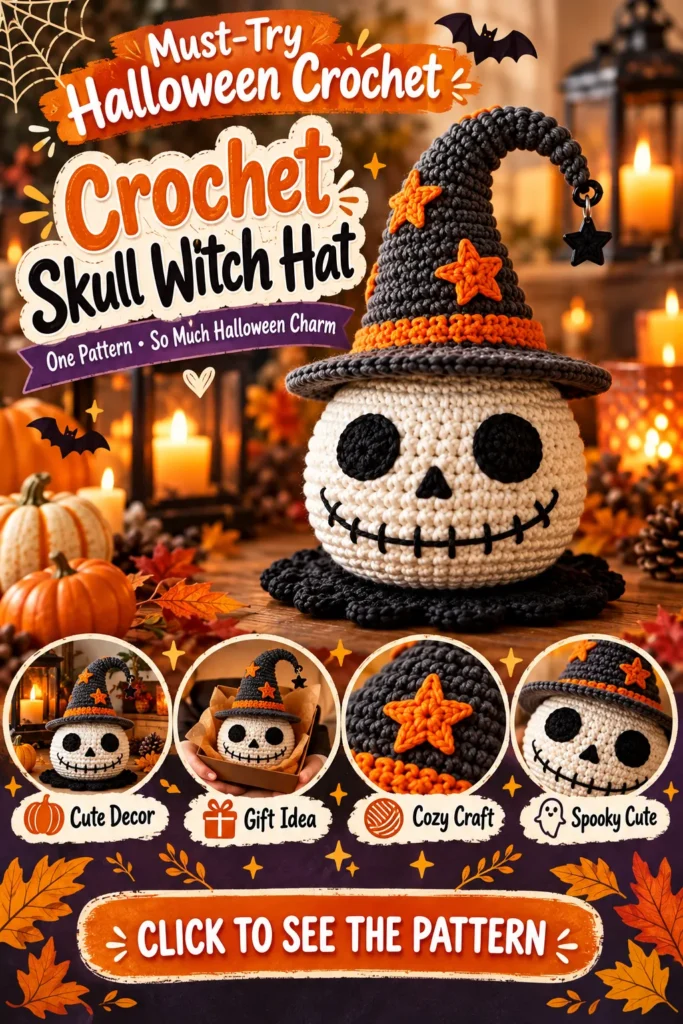 Crochet Skull Witch Hats Pin