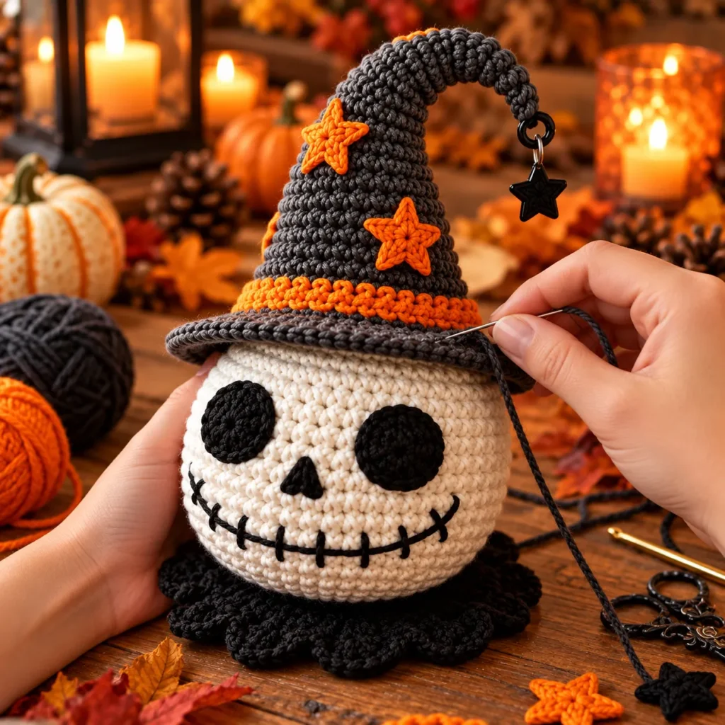 Attaching the Witch Hat and Finishing the Skull Face