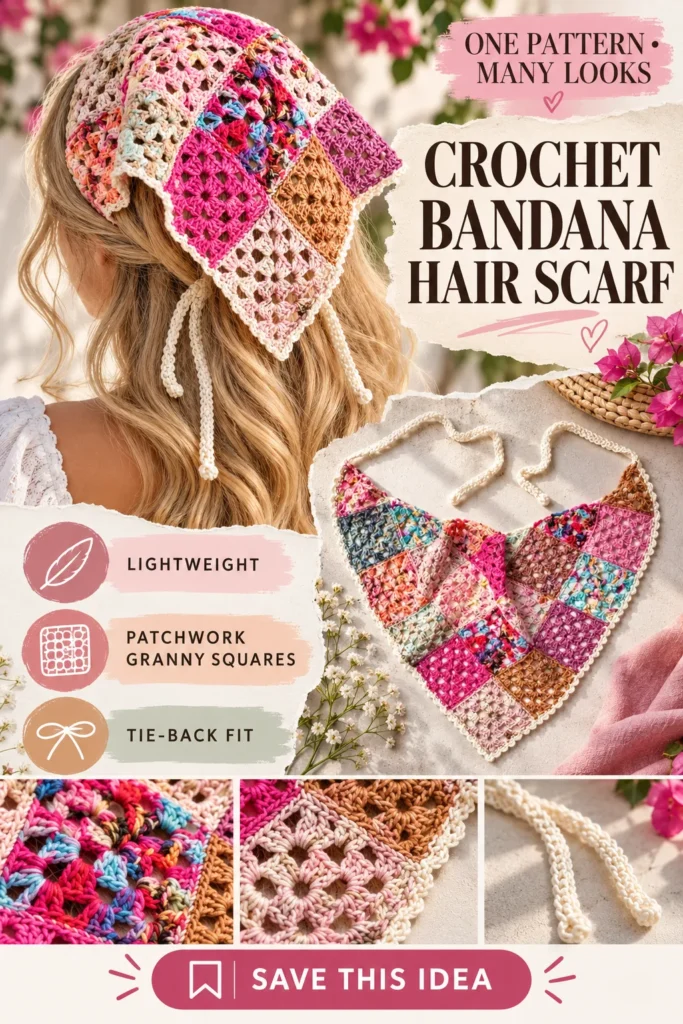 Crochet Bandana Hair Scarves Pin