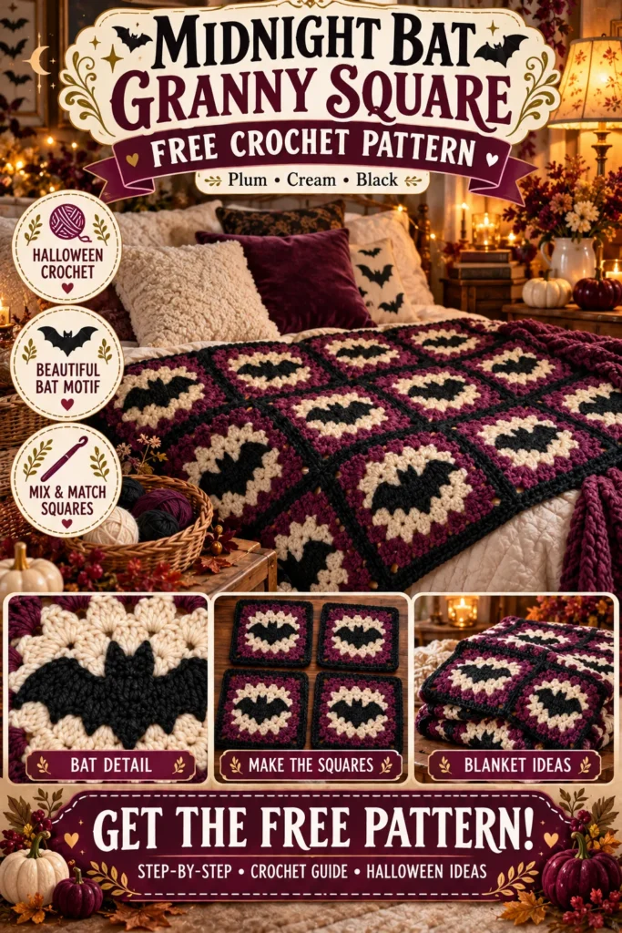 Midnight Bat Granny Square Pin