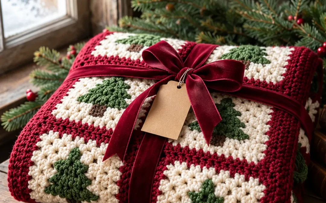 Forest Cabin Crochet Blanket Pattern – Free Christmas Tree Granny Square Tutorial