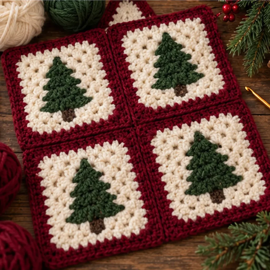 FOUR MATCHING GRANNY SQUARES
