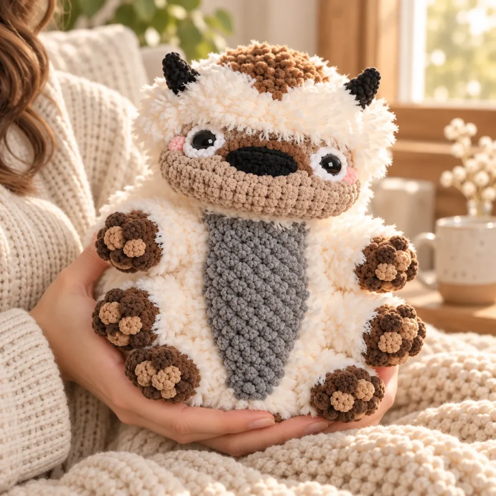 Baby Appa being gently held in two hands, showing his soft texture and charming size.