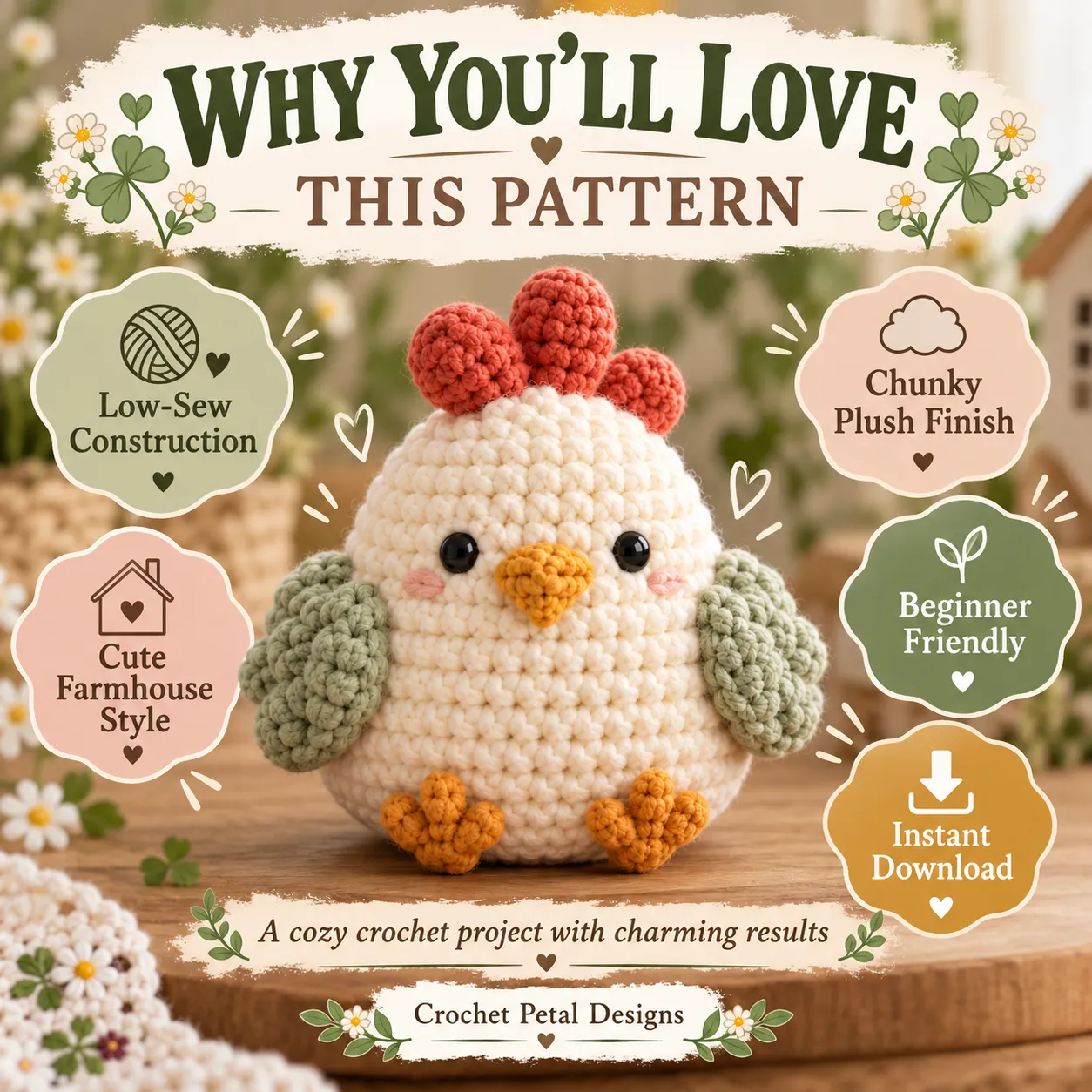 Clover Cottage Chicken Crochet Pattern PDF — project details