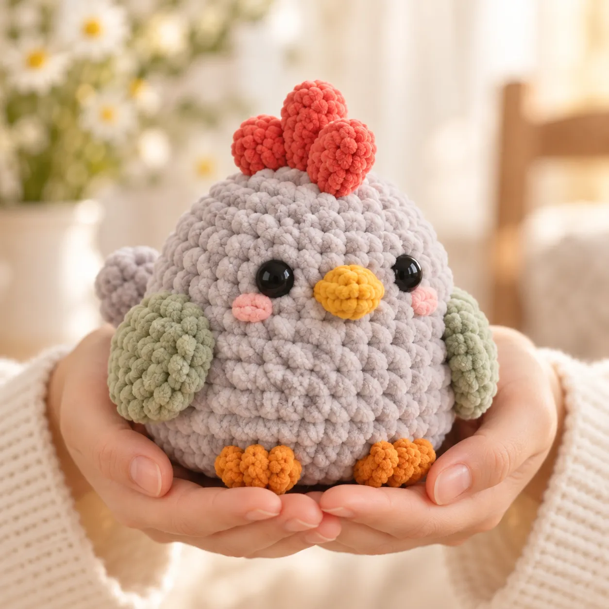 Clover Cottage Chicken Crochet Pattern PDF — Make a soft gray version