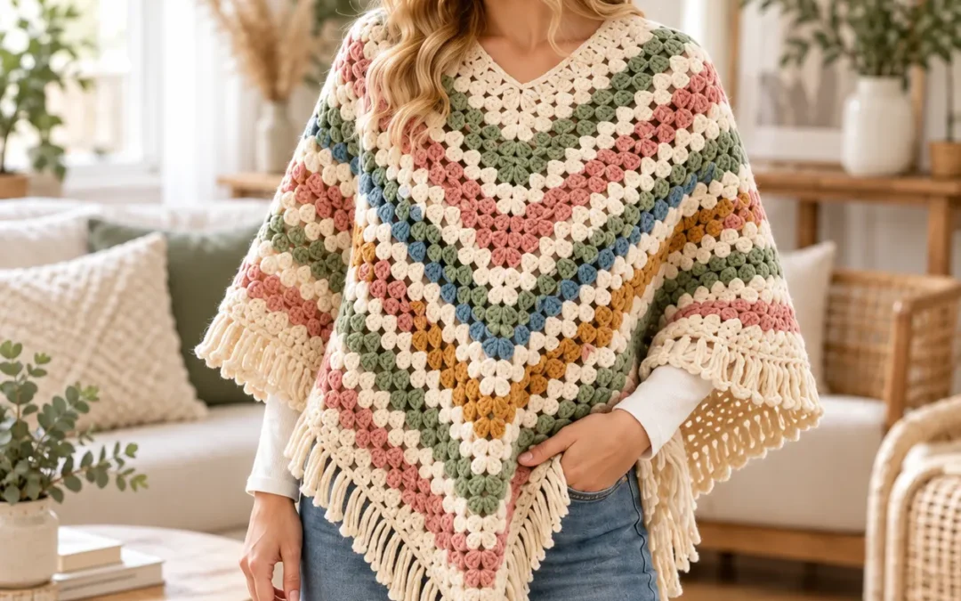 Crochet Granny Stripe Poncho – Easy, Cozy & Colorful Boho Crochet Project