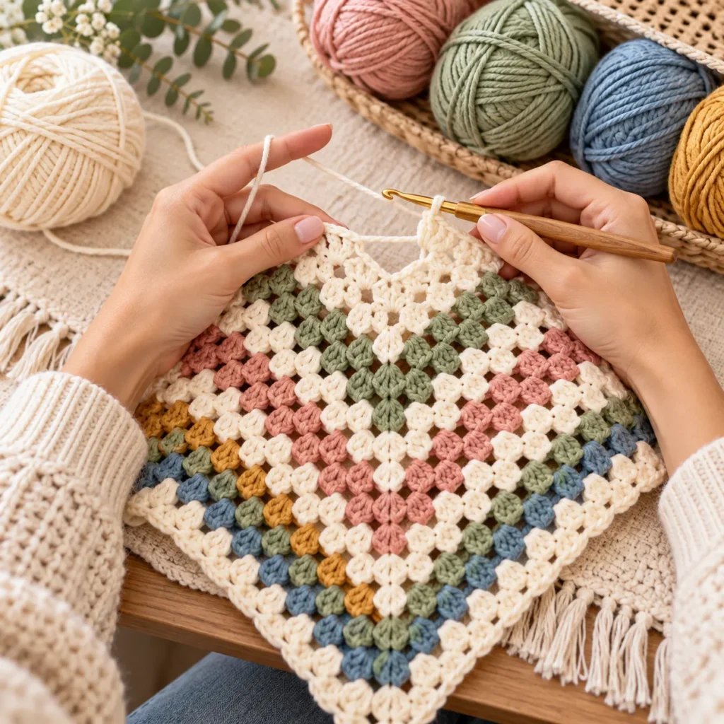 Early Construction: Working the First Granny Stitch Rows
