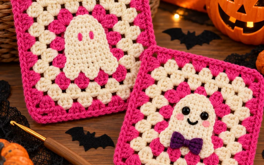 Halloween Crochet Granny Square Pattern – Cute Pink Ghost Tutorial
